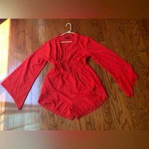 Boohoo Long Sleeve Red Rumper Size 10